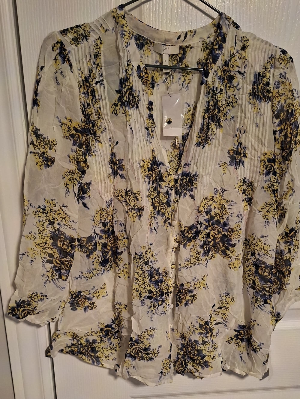 Joie Silk Blue & Yellow Floral Button-Front Top